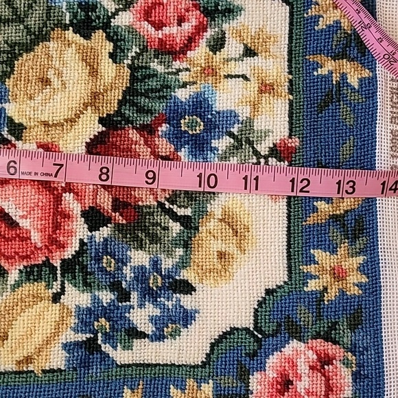 Floral Needlepoint Tapestry with Blue Border - Picture 6 of 6